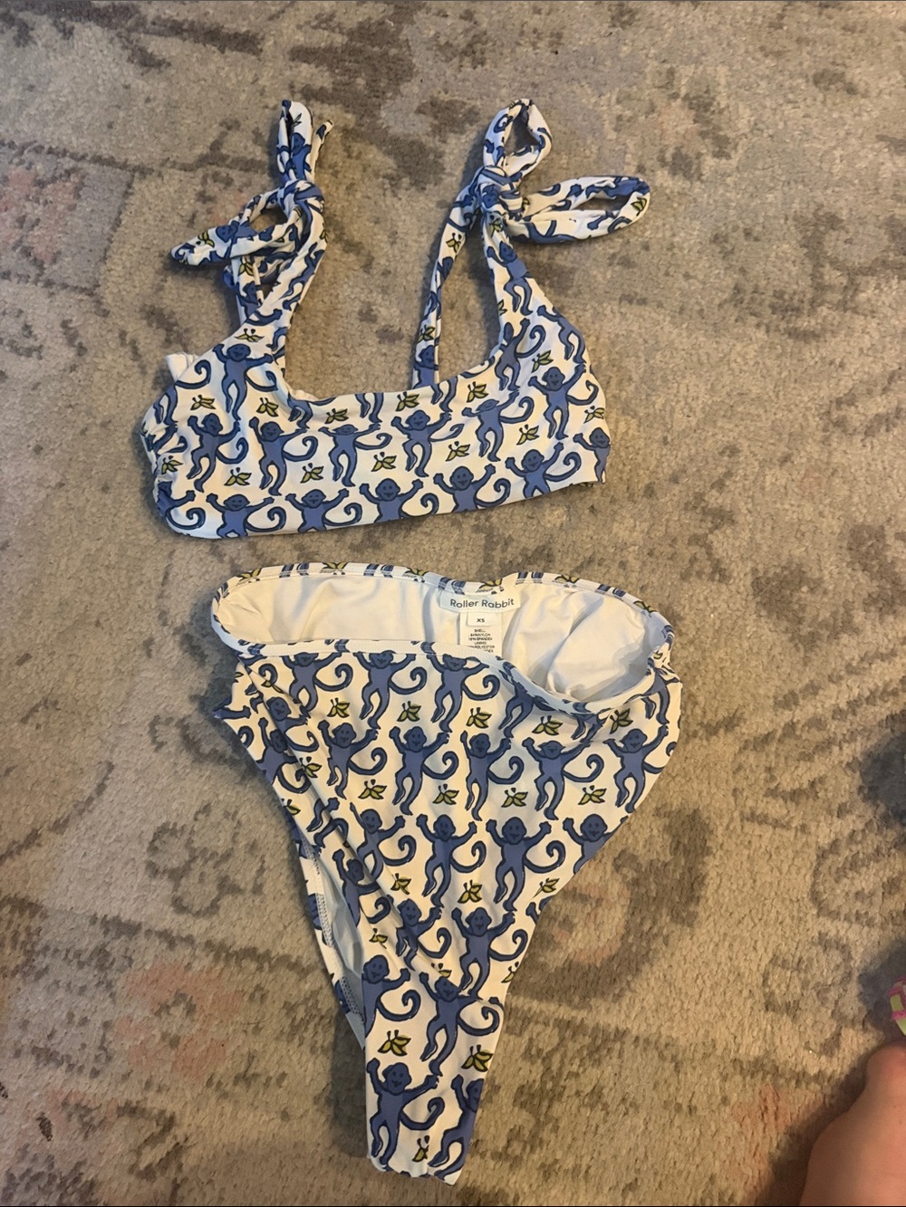 Roller Rabbit White Bikini set with Blue Monkey Print AXS
